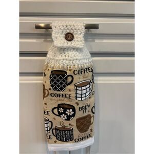 Crochet Top Kitchen Towel-coffee with cups